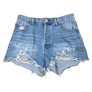 Umgee Distressed High Rise Destroyed Denim Blue Jean Shorts Size 1 Festival